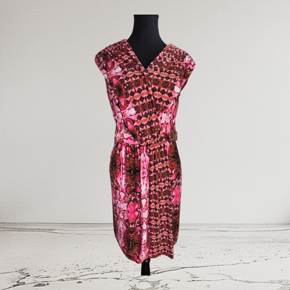 Laundry By Shelli Segal Pink Snakeskin Print Faux Wrap Dress Size 6 - Picture 1 of 6